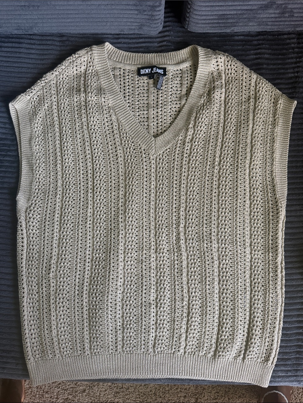Dkny Men's Cream Open-Knit V-Neck Sweater Vest